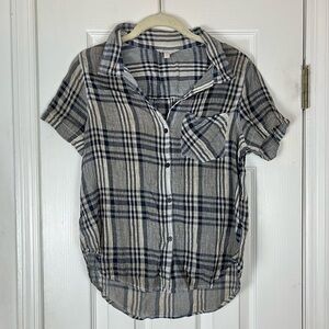 Lucky Brand Semi-Sheer Crinkle Gauze Plaid Button Up Shirt
